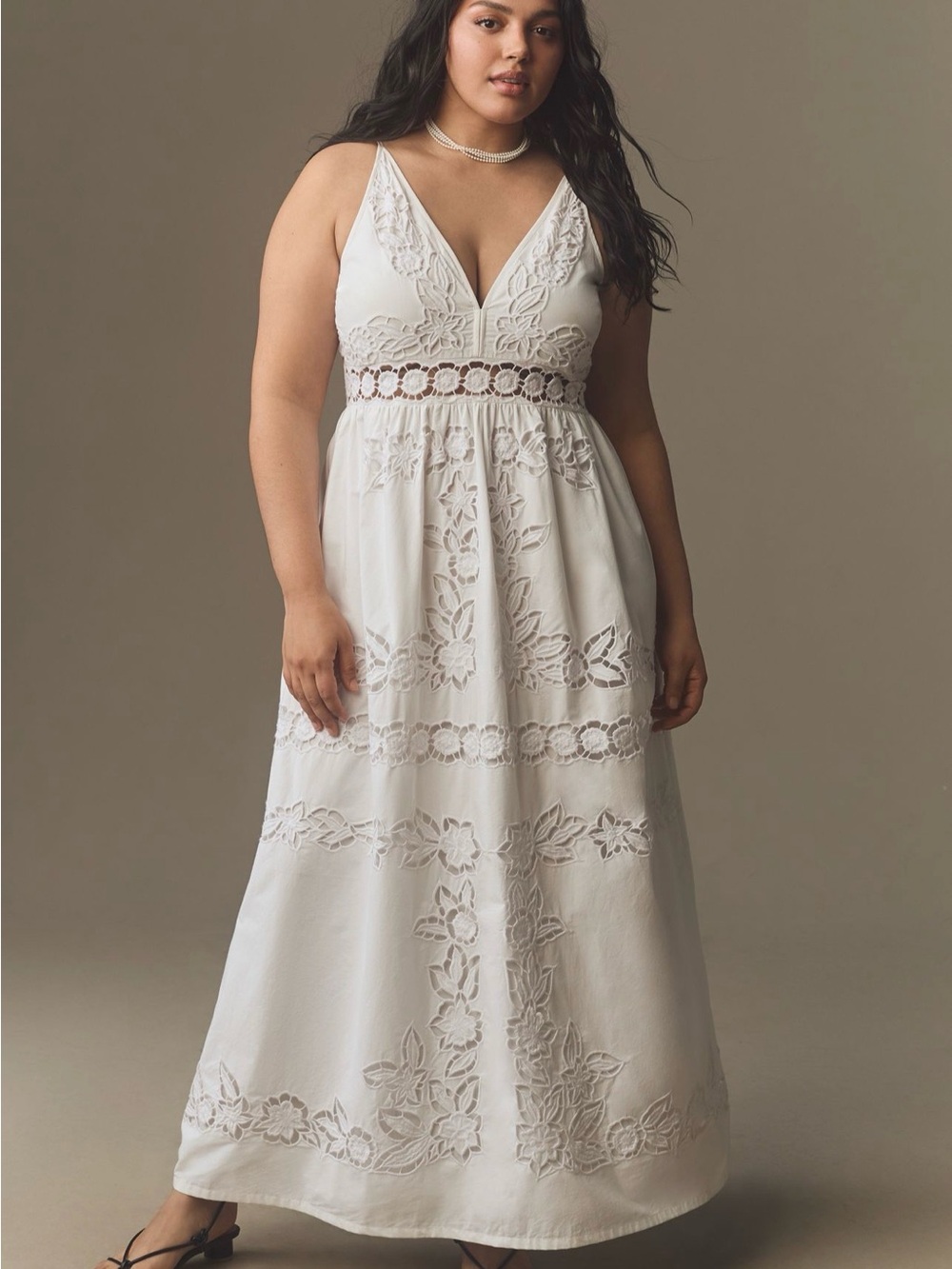 Vineet Bahl for Anthropologie Sleeveless V-Neck Floral
Cutwork Midi Dress